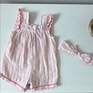Little Me Pink Striped Baby Romper with Headband size 12M